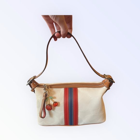 Vintage Coach Studio Small Shoulder Bag 6641 Y2K Ivory Red Blue Stripe Rare COA - Picture 3 of 16